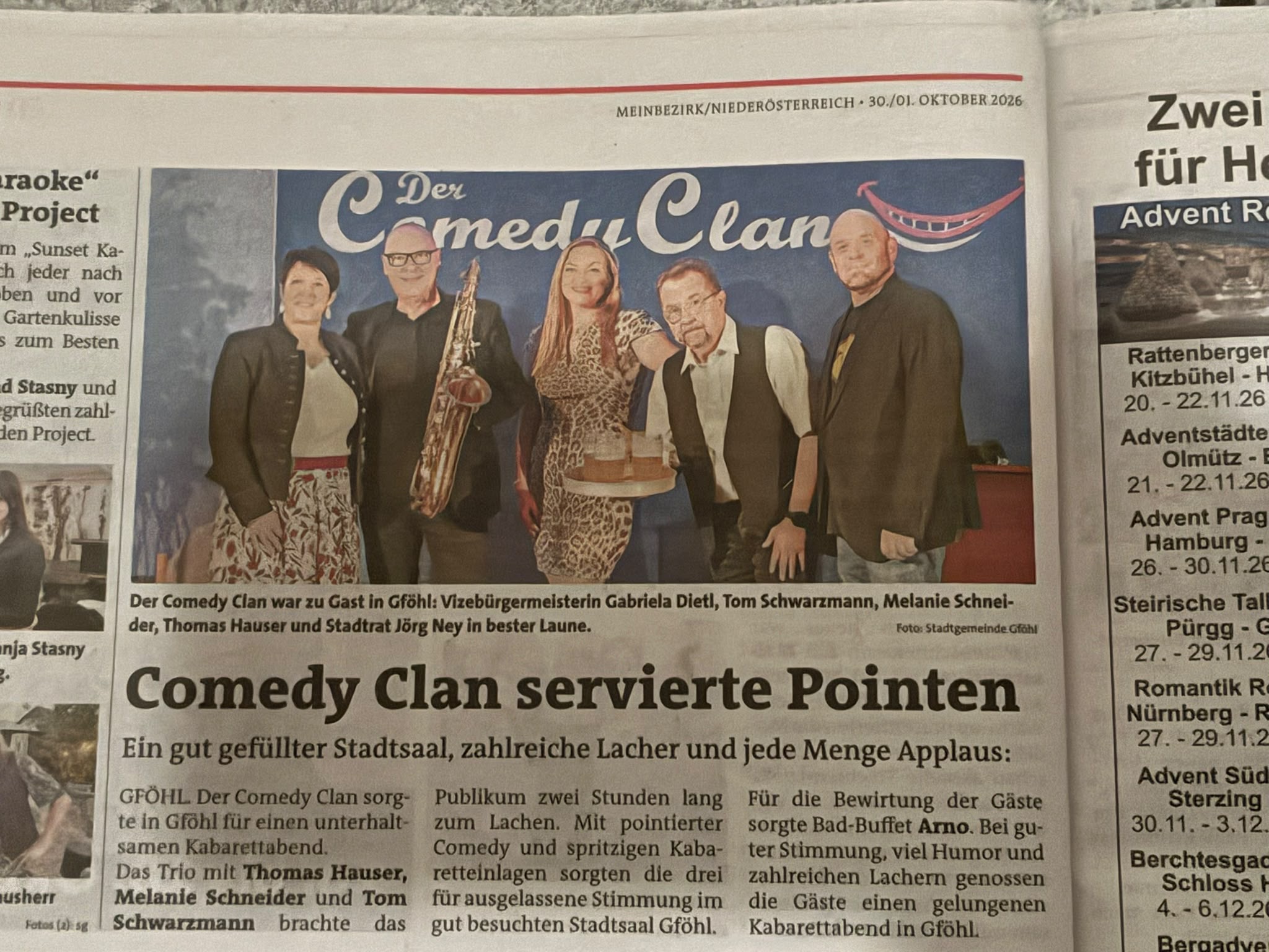 Zeitungsbericht Comedy Clan servierte Pointen über den Kabarettabend im Stadtsaal Gföhl 2026